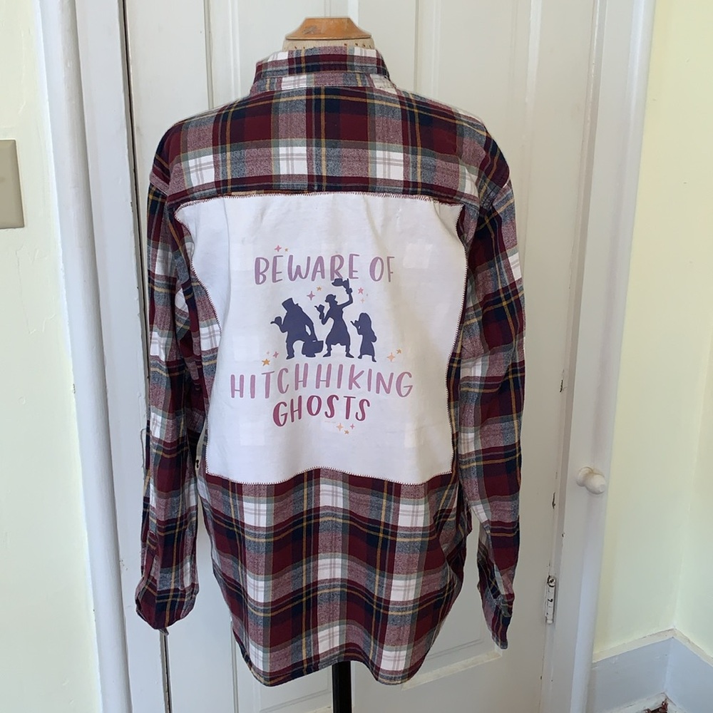 Upcycled Hitch Hiking Ghosts Handmade Handcrafted Flannel Plaid  Unisex XL-XXL